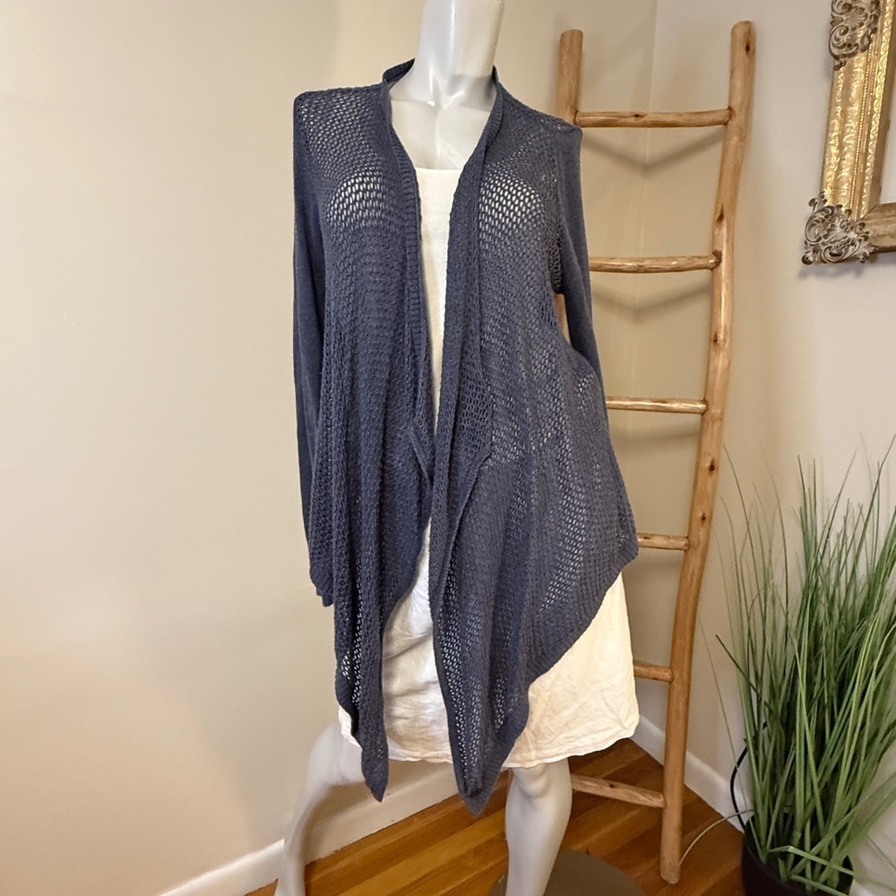 Abercrombie & Fitch Vintage Sweater Dusty Blue Open Knit Waterfall Cardigan M/L